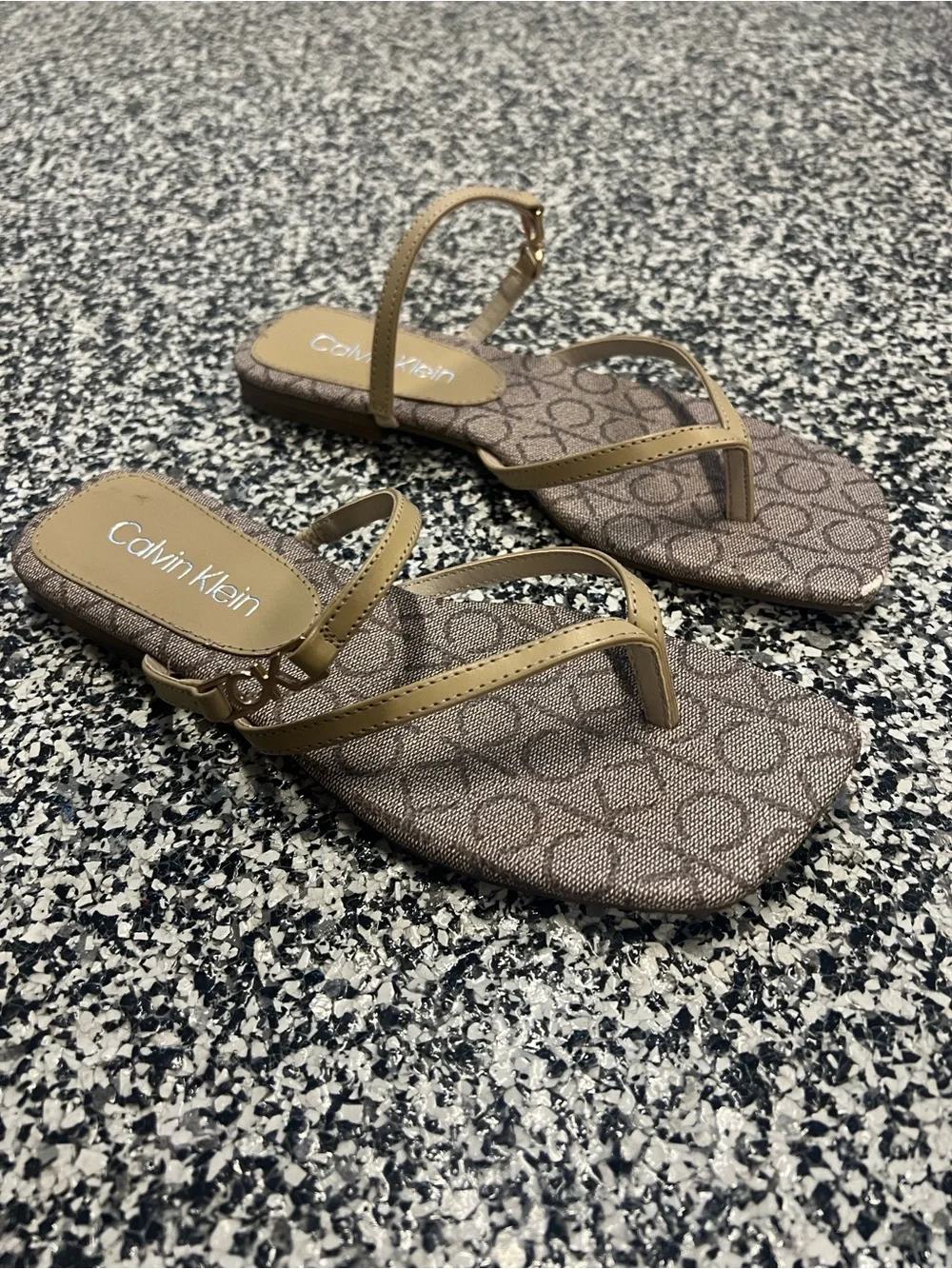 Calvin Klein Beige Logo Thong Sandals